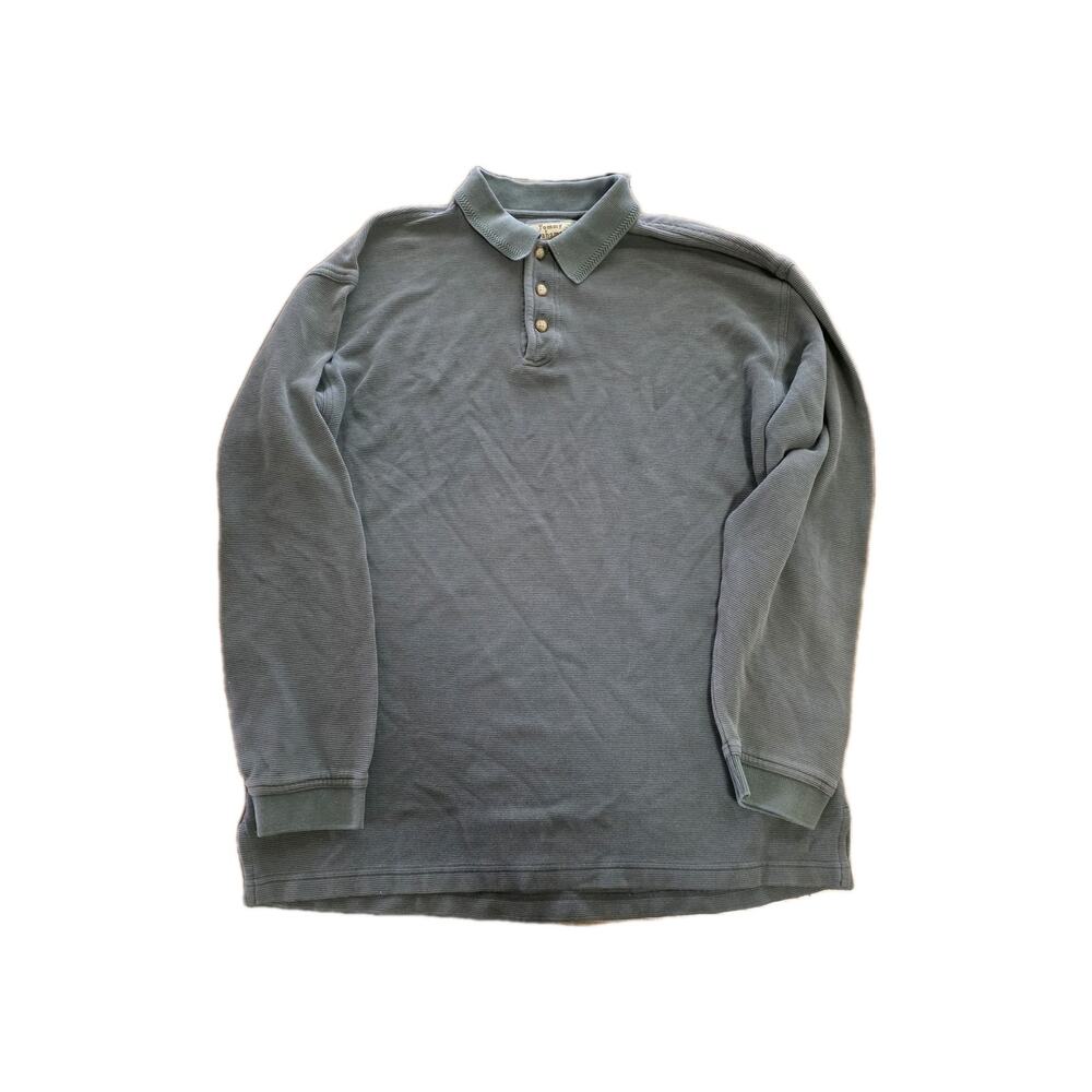 Tommy Bahama Polo Shirt Mens L Large Gray Cotton Silk Blend Long Sleeve
